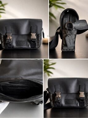Coach Black Leather & Signature Canvas Men’s Messenger Bag